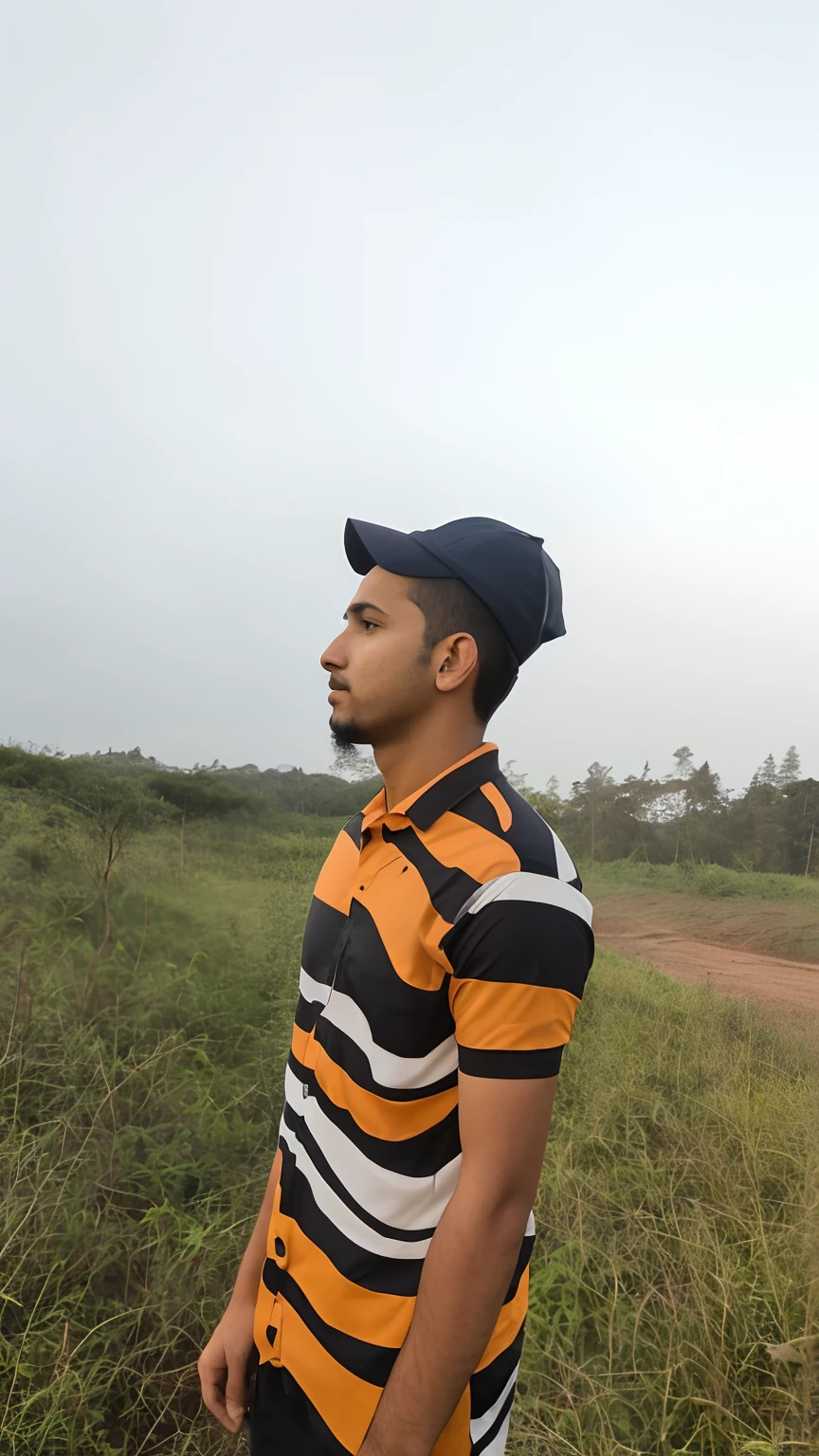 there is a man standing in a field with a kite, in front of a forest background, profile pose, very very low quality picture, with head phones, amidst nature, looking away from camera, riyahd cassiem, in a scenic background, looking away from the camera, during sunset, with accurate face, mohamed chahin, full body profile camera shot