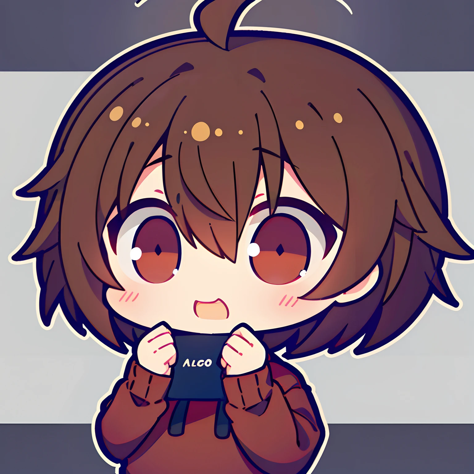 child with、Chibi、((La mejor calidad, alto_resolution, distinto_imagen)),(black hair),(Ahoge), (Cabello absurdamente corto), (cabello ondulado), (brown eyes),(Red sweater) (Cara inocente)