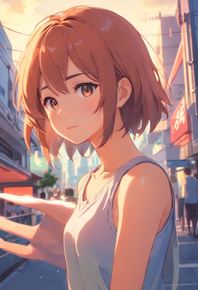 Nobara, Girl looking at us, cabelo curto laranja,sem franja, seminua, grande bunda, grande seios, magra, curvas, cabelo laranja,cabelo curto,Shy face shy girl, with your hands on your chest,segurando os seios, cabelo laranja garota mostrando seio
