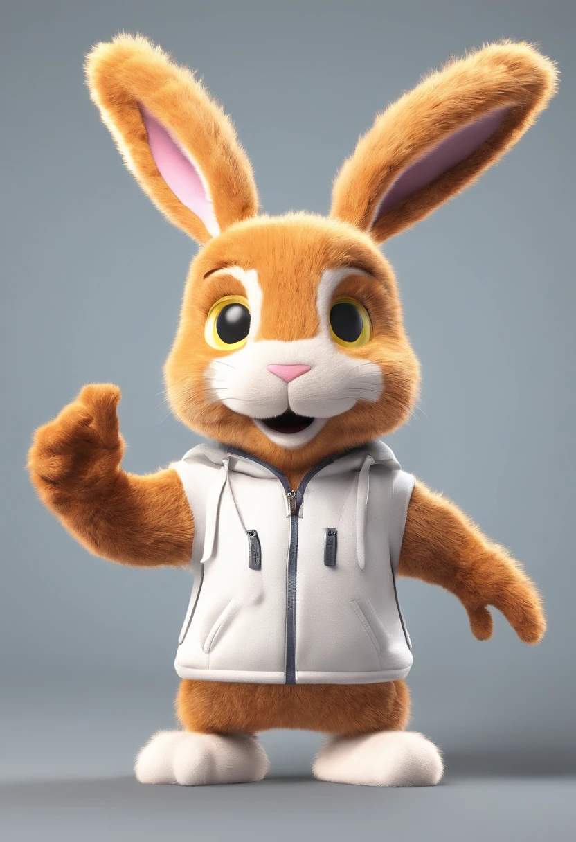 One with bright eyes, Rabbits with furry ears and tracksuits running