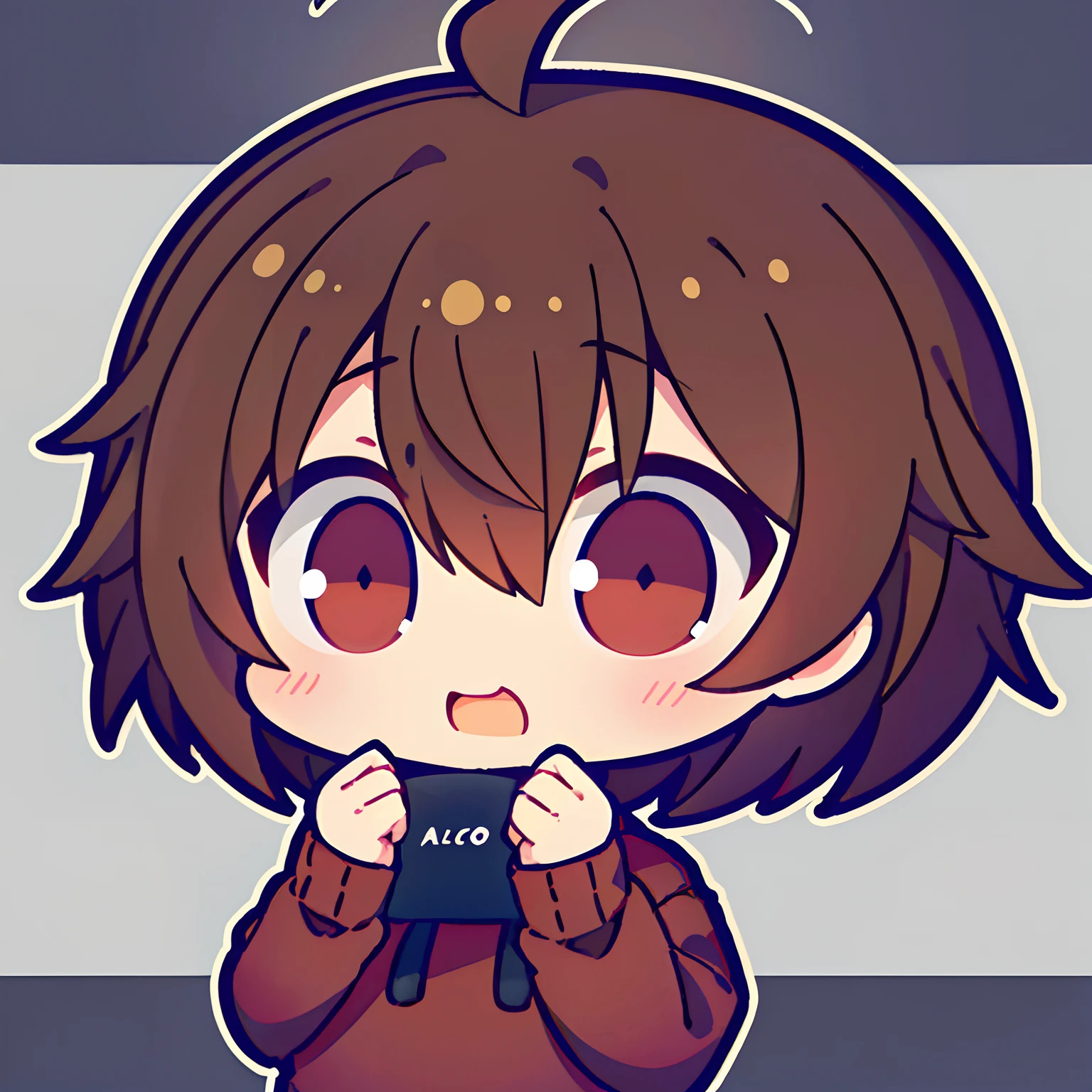 child with、Chibi、((La mejor calidad, alto_resolution, distinto_imagen)),(cabello negro),(Ahoge), (Cabello absurdamente corto), (cabello ondulado), (dark brown eyes),(Red sweater) (cara inocente) ((cabello negro)) ((por el negro)) (cabello cafe oscuro) (pelo cafe oscuro) (cabello muy negro)