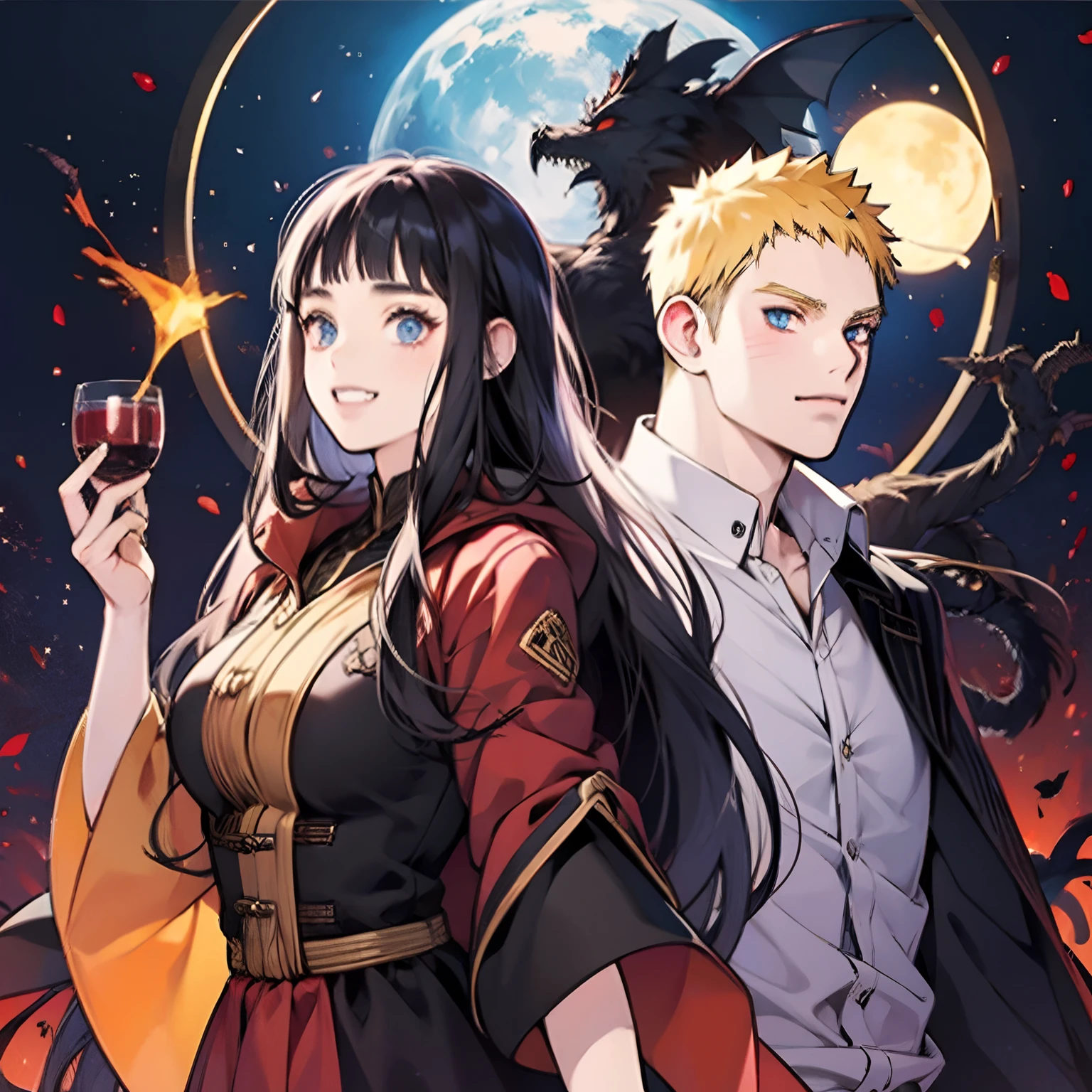 Naruhina, couple, vampire and witch, fangs, witch craft