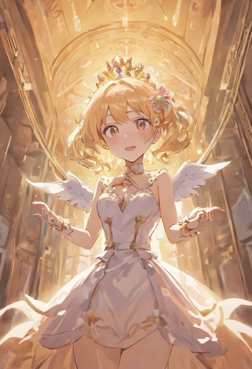 Background Classroom,There are desks,bride,Extra-long multi-layered all-inclusive wedding dress,The wedding dress is swollen,Full-length gloves,Extra-long hair,The radius of the skirt is 2 meters,There is a crown,There are necklaces,There are pendants,Rub your chest with your hands,Frightened open mouth,The upper part of the body