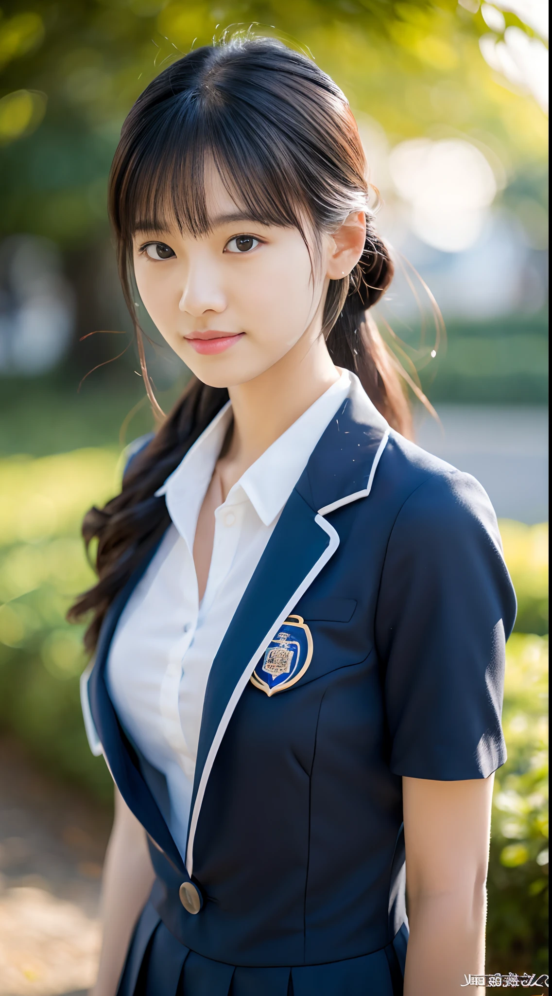 Slender Asian girl, Kpop Idol, ((School uniform)), ((of the highest quality, 8K, masutepiece: 1.3)), Crisp focus: 1.2, Beautiful woman with perfect figure: 1.4, Highly detailed facial and skin texture, Detailed eyes, skinny, Beautiful face, Symmetrical face, full-length, Very naked, Sexy, Hot Girl, Deep cleavage, are visible, Black Dress, plein air