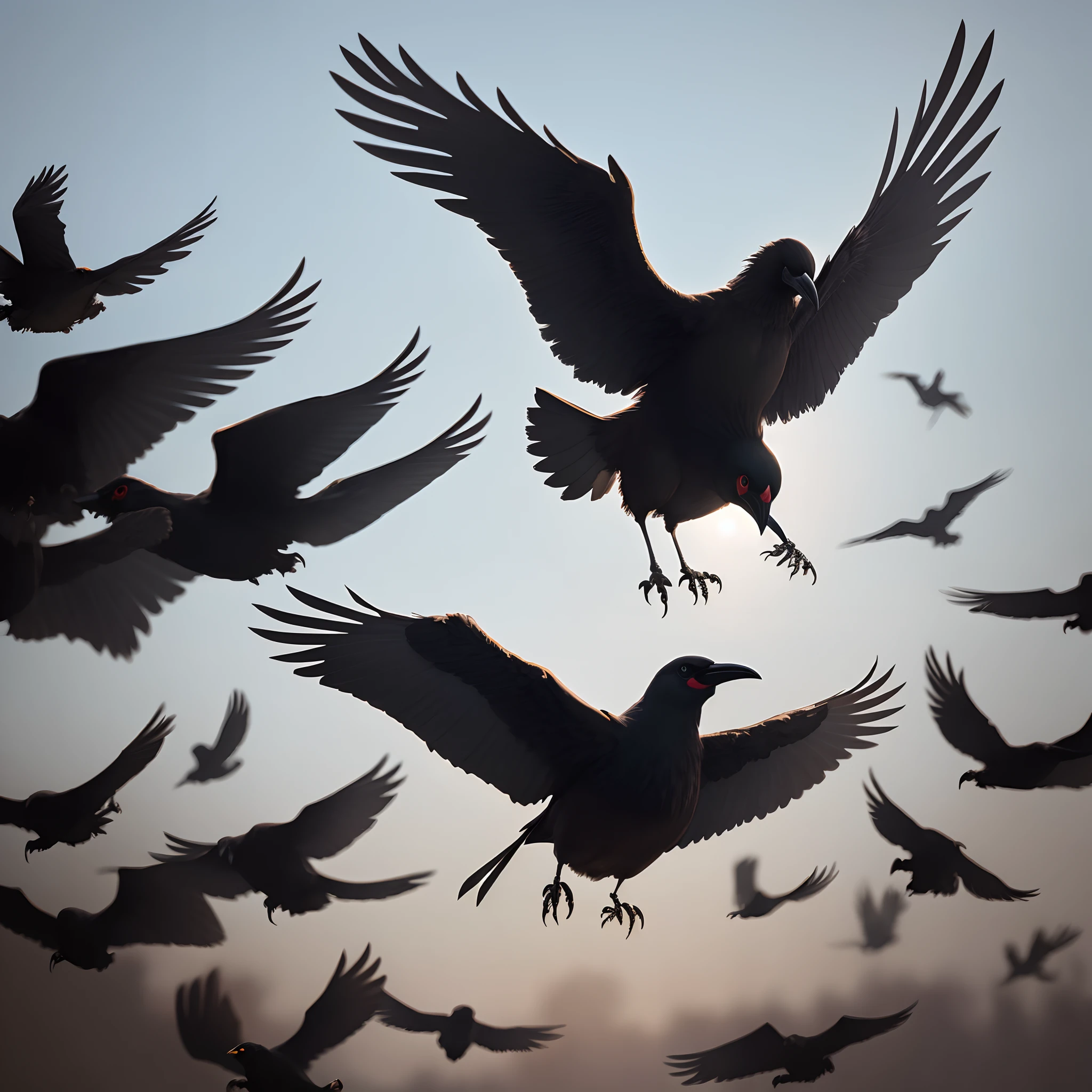 Spread wings crows turned around