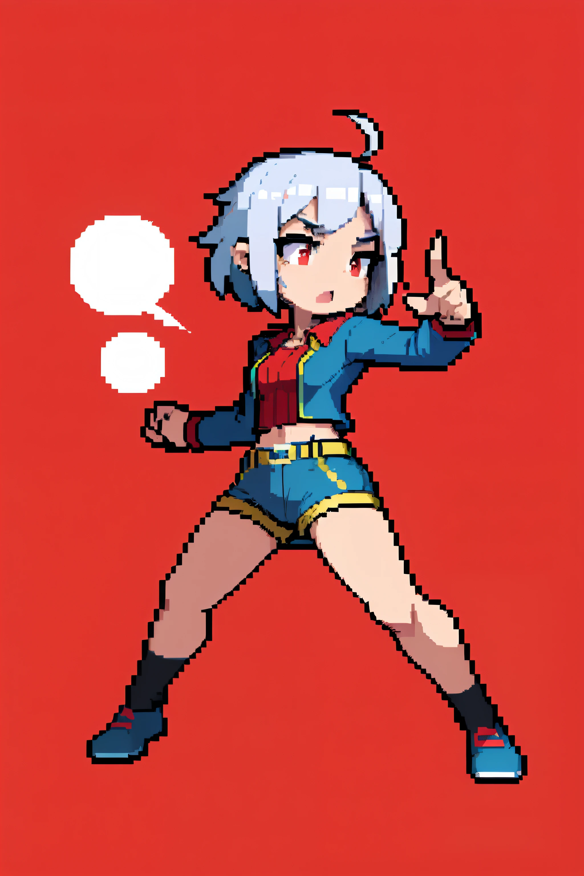 (masterpiece, top quality, best quality, less detail, 8-bit color, soft color), pixel,pixel art,1girl,fullbody,ready to fight,attack pose, smack studio, separate body for edit,easy for editing,#03253a background
, short pant, short hair, vampire girl, red eyes, silver hair,simple jacket,