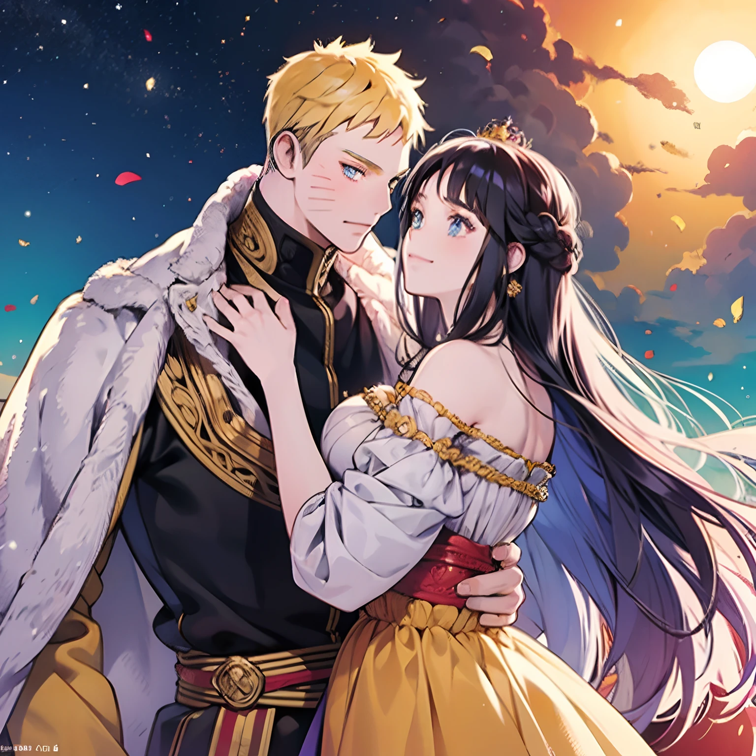 Naruhina, couple, prince and princess, tiara,  crown, greek,  mythology, looking at each other