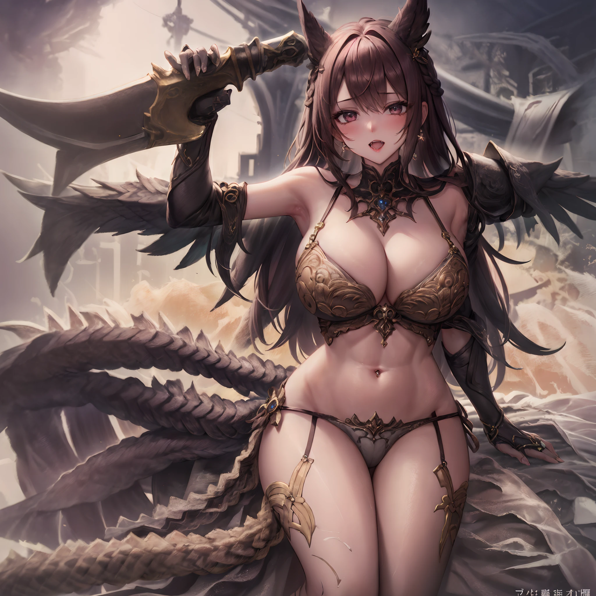 1girl in, Close Up Shot, (White hair, Medium Hair, Large breasts, Red Eyes), Perfect Anatomy, city, Cyberpunk style, ((White shirt, Black jacket, Black skirt, Navel, Belt bag, Black Gloves, neck tie, wrist watch, earrings, Looking through black leggings)), ((holding gun)), war, Ruined city, battle field, rubble, Buildings,cigarette(​masterpiece、top-quality、top-quality、Official art、Beautifully Aesthetic:1.2)、(One girl:1.3)、A highly detailed、(Fractal Art:1.1)、(colourfull:1.1)(florals:1.3)、The most detailed、(Zentangle:1.2)、(Dynamic Poses)、(Abstract background:1.3)、(shinny skin)、(Many colors:1.4)、、(耳Nipple Ring:1.4)、(pluma:1.4)1 very mature female、superlative degree、​masterpiece、sitting on a bed、seductiv、pure white microbikini、Lace stockings、Full body super close-up shot、SFW Cover SFW、very Bigger breasts、extremely big ass、thighs thighs thighs thighs、nipple covered、Areola cover、Blue-black long straight hair ribbon、Dark makeup、hair tie、Slightly open mouth、big eye、Glossy、Very pretty face、 Slender West、ultra gigantic tits、Extraordinary big breasts incomparable beauty, Perfect slim body, mature royal sister face, Long hair, Curly hair, Night Battlesuit, Sexy and seductive, Beautiful face, Full body portrait, Standing Pose, 4K picture quality, feminine expression, blush shyness, star-like deep eyes, Huge breasts, Short skirt, sword and magic. Bust is large, fighting with Warcraft, SPEEDLINE, best qualtiy, Masterpieces. double ponytails（​masterpiece:1.4）、（top-quality：1.4）、（Very cute angel girl、hyperdetailed face、Eyes Like Gems、white very long hair、Colorful gradient hair:1.4）、（ring of angels：
1.4）、（Angel wings：1.4）、（full body Esbian、Perfect two arms、Perfect two legs:1.4）、Perfect four fingers:1 thumb、optic、brilliance、Bokeh、Ultra-fine