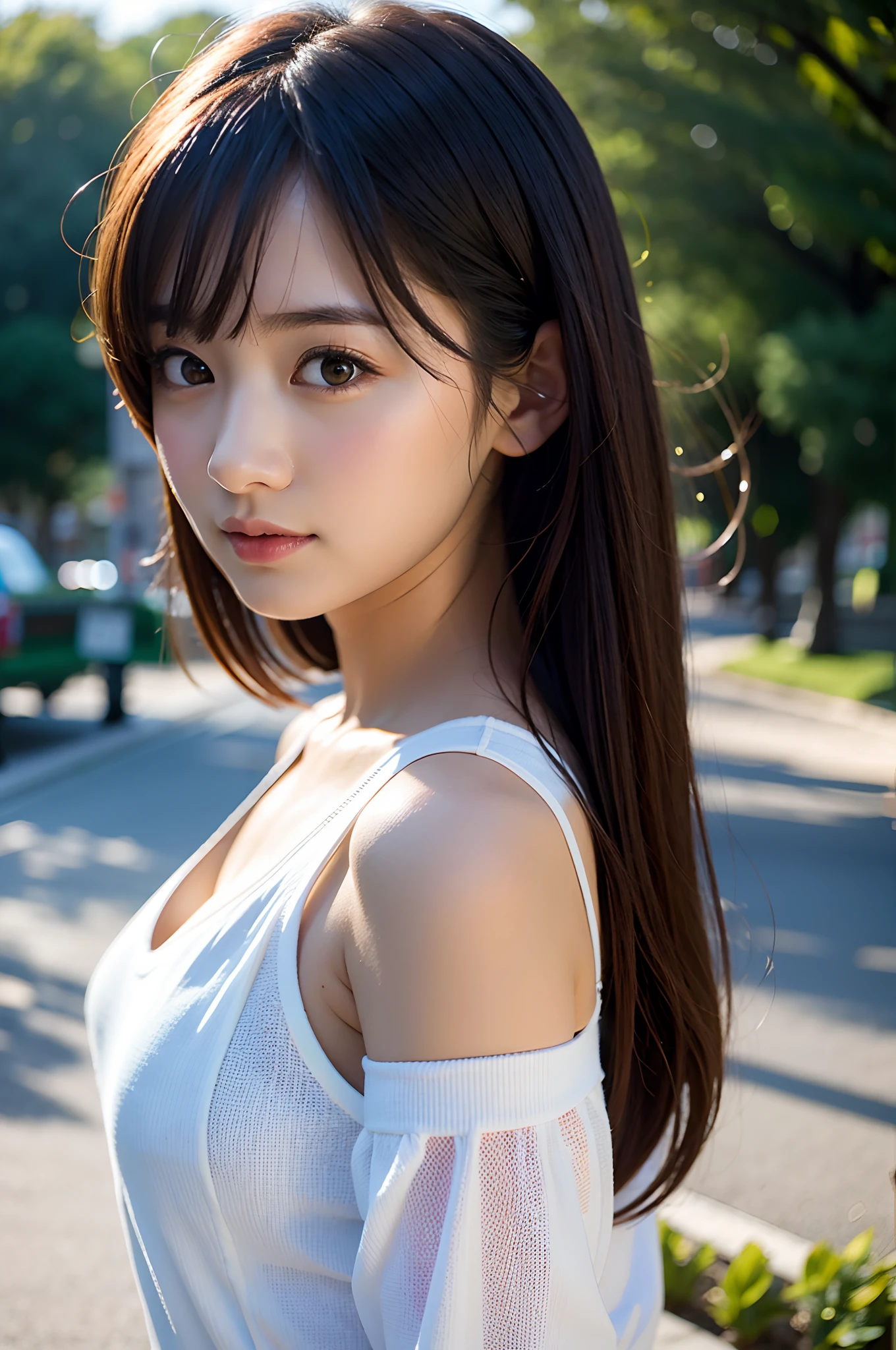1female\(Skinny Japanese woman, age of 30, cute face, detailed face, eye color brown, detailed eyes, long straight hair, black, small breasts, very thin waist, slender legs, perfect human body structure, dynamic pose, wearing beautiful heart neck dress, looking away\), BREAK, background\(castle, seashore\), BREAK, quality\(8k, wallpaper of extremely detailed photo, masterpiece, high resolution, top-quality, top-quality real texture skin, hyper realisitic, increase the resolution, RAW photos, best qualtiy, highly detailed, cinematic lighting, ray trace, golden ratio\), Portrait, face close-up