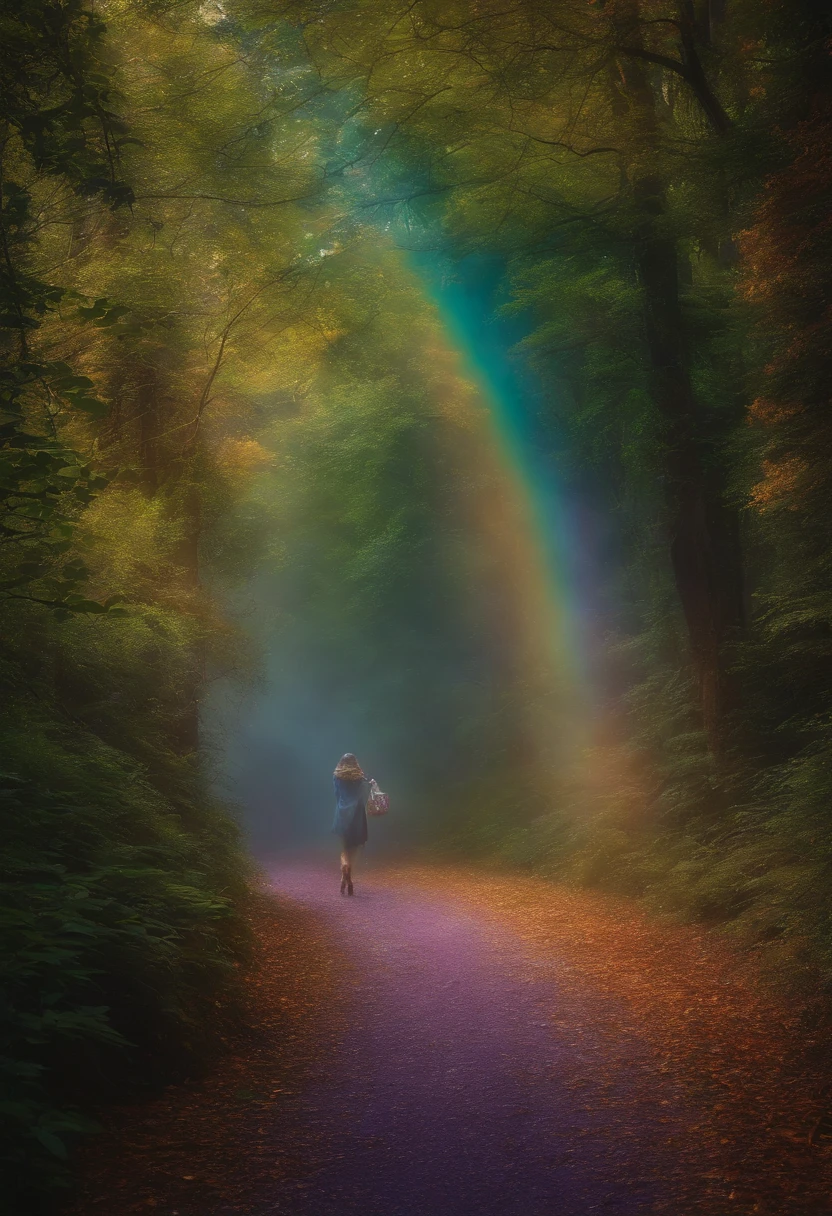 The rainbow path is a tree々And through the rainbow forest, Rainbow Trail, ethereal rainbows, Complex rainbow environment, magical forest backround, enchanted magical fantasy forest, magical forest, Beautiful spectrum of vibrancy, magical fantasy forest, magic fairy forest, An enchanted forest, MagicWorld. Colorful, Magic forest in the background, rainbow, magical colors and atmosphere