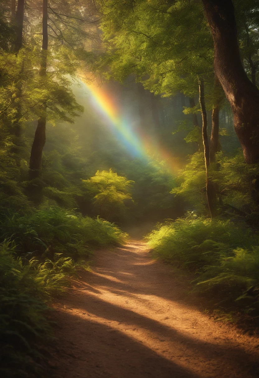 The rainbow path is a tree々And through the rainbow forest, Rainbow Trail, ethereal rainbows, Complex rainbow environment, magical forest backround, enchanted magical fantasy forest, magical forest, Beautiful spectrum of vibrancy, magical fantasy forest, magic fairy forest, An enchanted forest, MagicWorld. Colorful, Magic forest in the background, rainbow, magical colors and atmosphere
