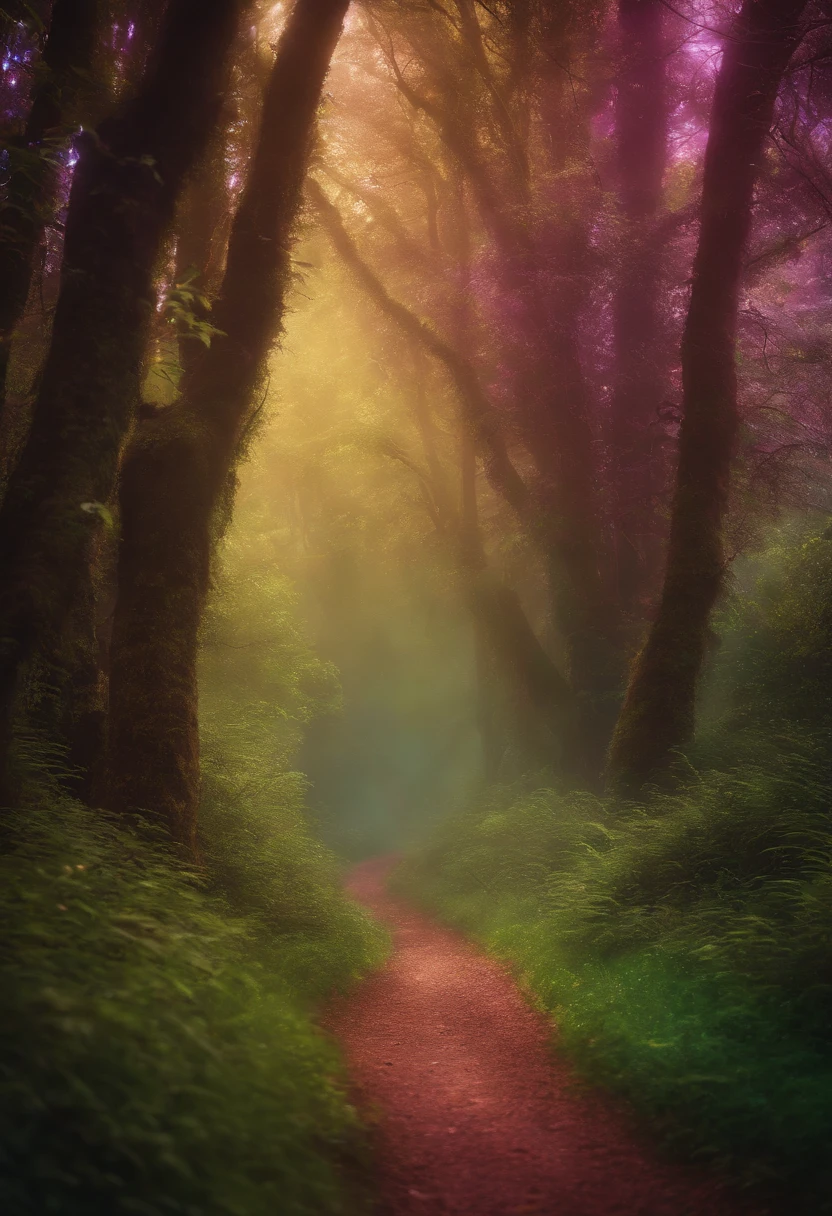 The rainbow path is a tree々And through the rainbow forest, Rainbow Trail, ethereal rainbows, Complex rainbow environment, magical forest backround, enchanted magical fantasy forest, magical forest, Beautiful spectrum of vibrancy, magical fantasy forest, magic fairy forest, An enchanted forest, MagicWorld. Colorful, Magic forest in the background, rainbow, magical colors and atmosphere