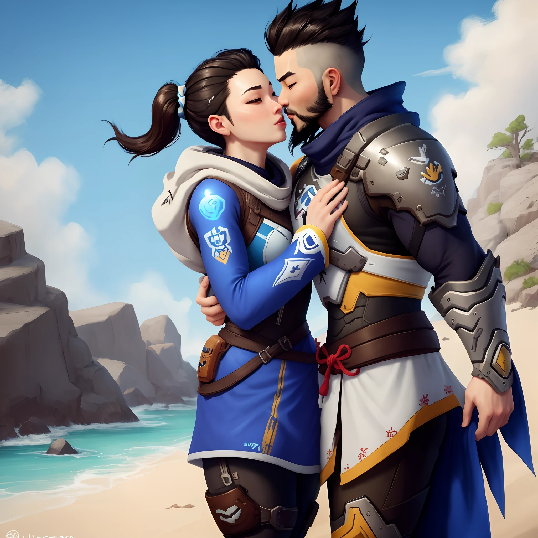 Hanzo from overwatch shrtless kissing cassidy from overwatch