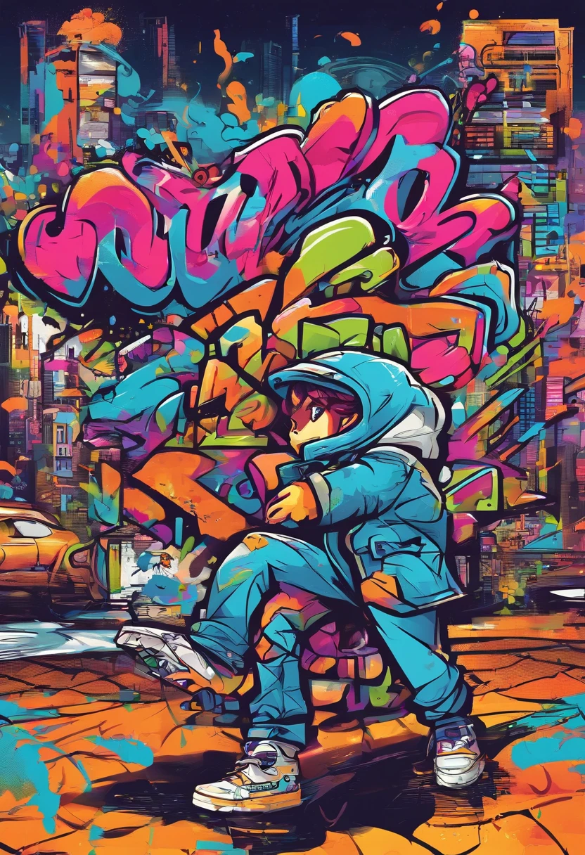 Prompt: Graffiti, 「mondo」The character,The whole picture, hight resolution、highly contrast