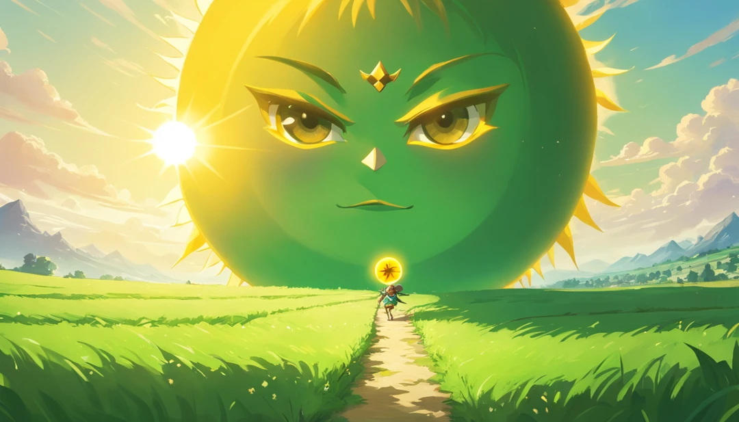 a green path in the middle of a darker field, ((((giant sun)))),an ultrafine detailed painting by Daren Bader, shutterstock contest winner, neo-romanticism, soft mist, made of mist, deviantart,Fujifilm XT3,by Steve McCurry, by Alessio Albi, by Lee Jeffries, by Herb Ritts, by Jeremy Man,long shot,wide view, commercial photography
