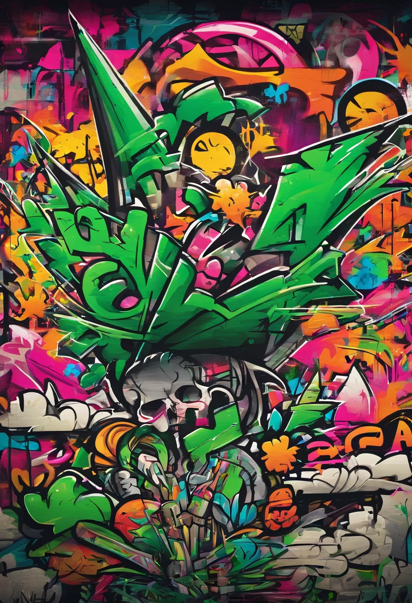 Graffiti, 「mondo」only,hight resolution、highly contrast,Black Flag,green grass