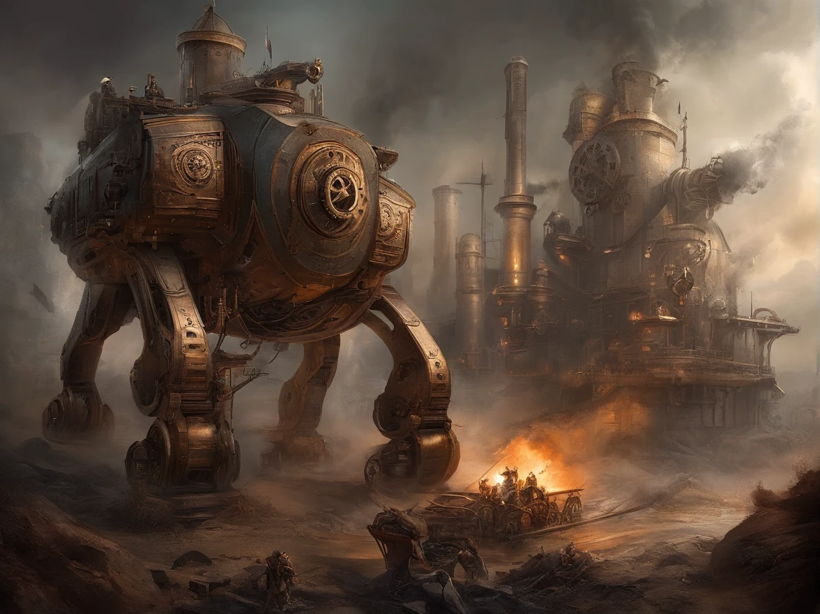 Sci-fi Future，war theme，Battlefield footage，flame of war，smoke of gunpowder，blasts，The sky is gray，Warrior shooting，Heavy mechs fight each other，Ruined city，angle of view, Atmospheric perspective, anime big breast, 8K, ccurate, Best quality，