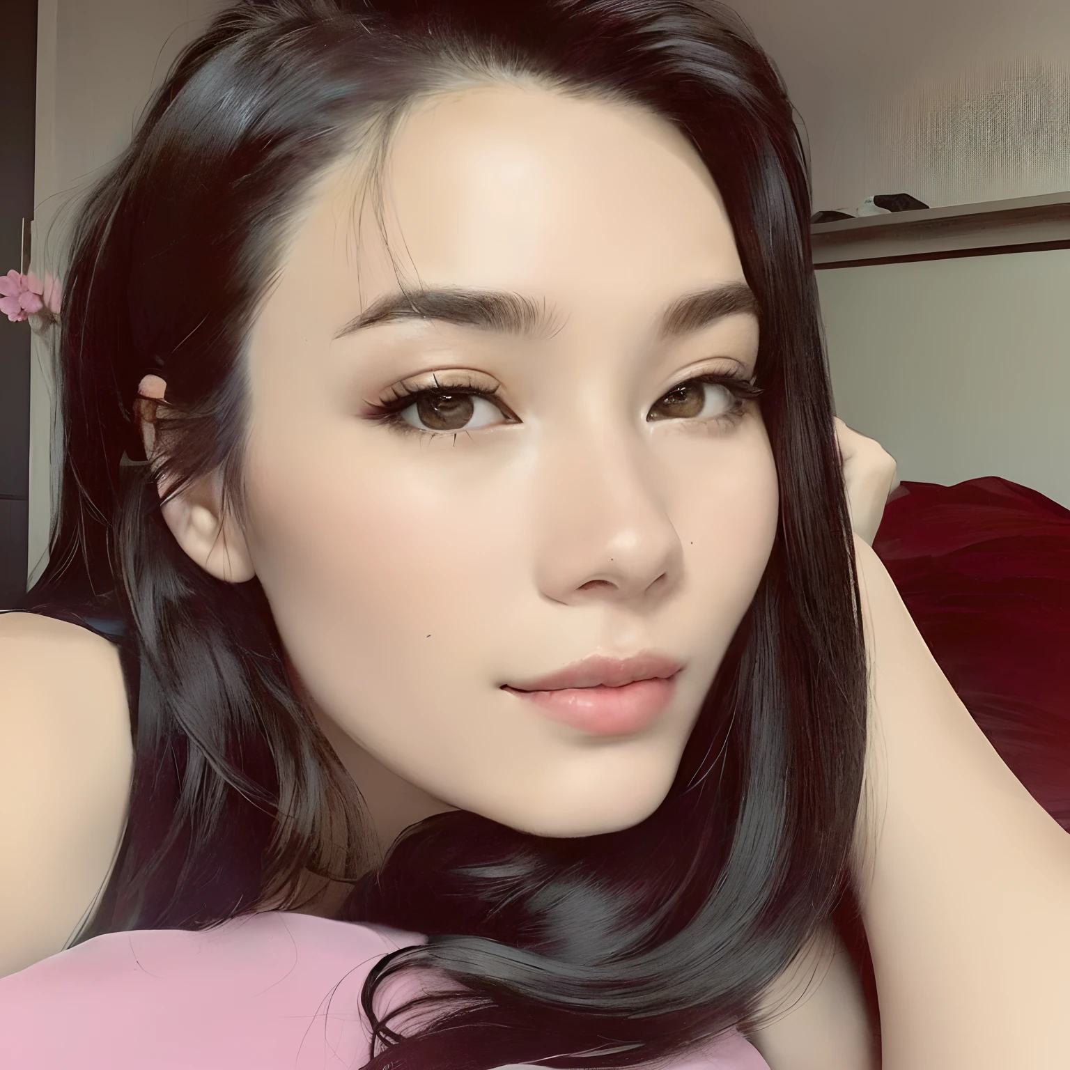 there is a woman that is laying down with her hair in a ponytail, 2 9 years old, 2 7 years old, 2 8 years old, 38 years old, 3 2 years old, 3 6 years old, 30 years old woman, 3 0 years old woman, 3 5 years old, 35 years old, 2 3 years old, an asian woman