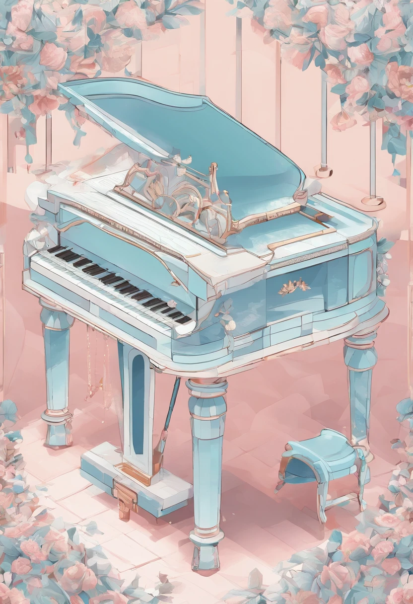 pale color,noble,high class,Theme color is ivory,pink there,bloo,Baby Blue,musical instrument,orchestra,ivory