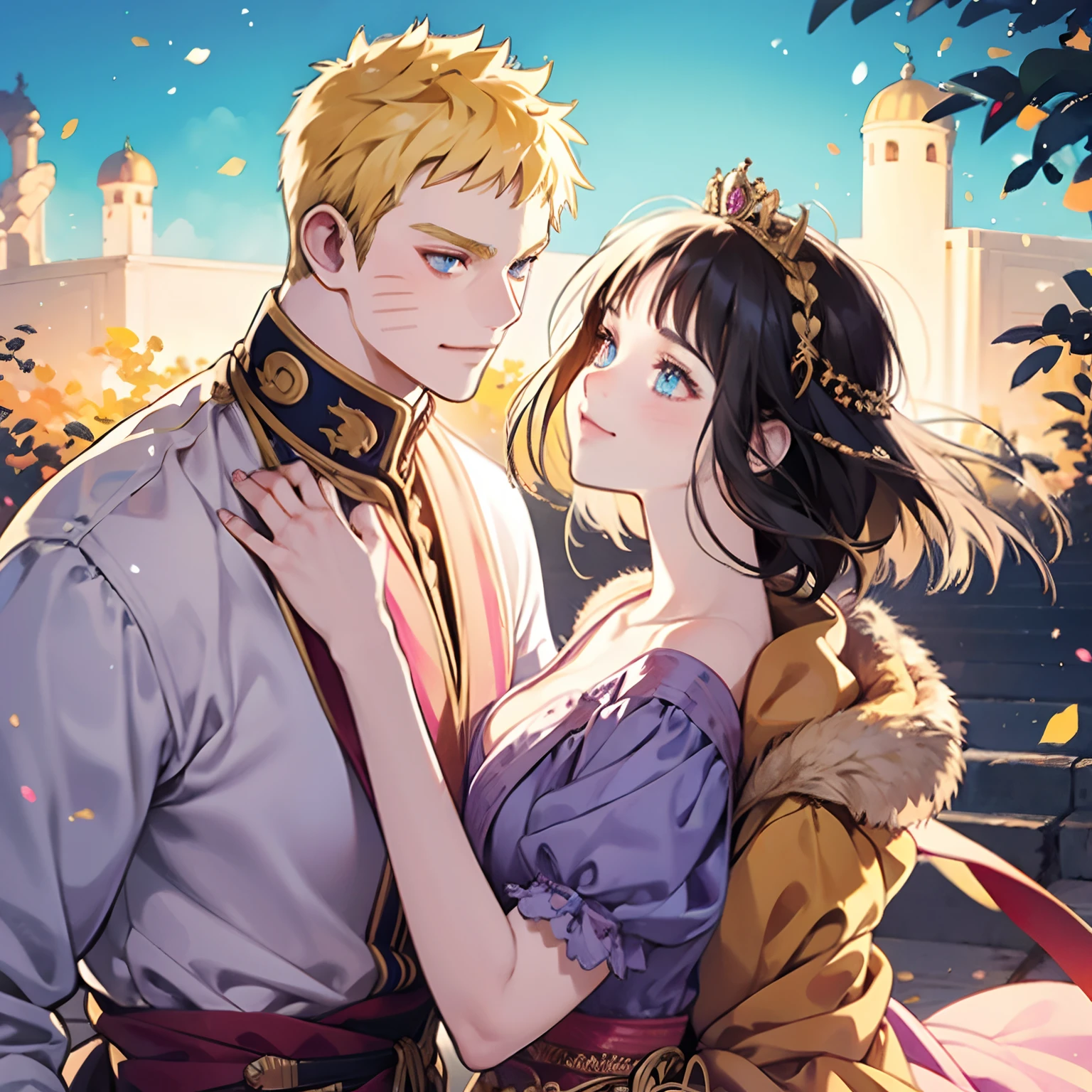 Naruhina, couple, prince and princess, tiara,  crown, greek,  mythology, looking at each other