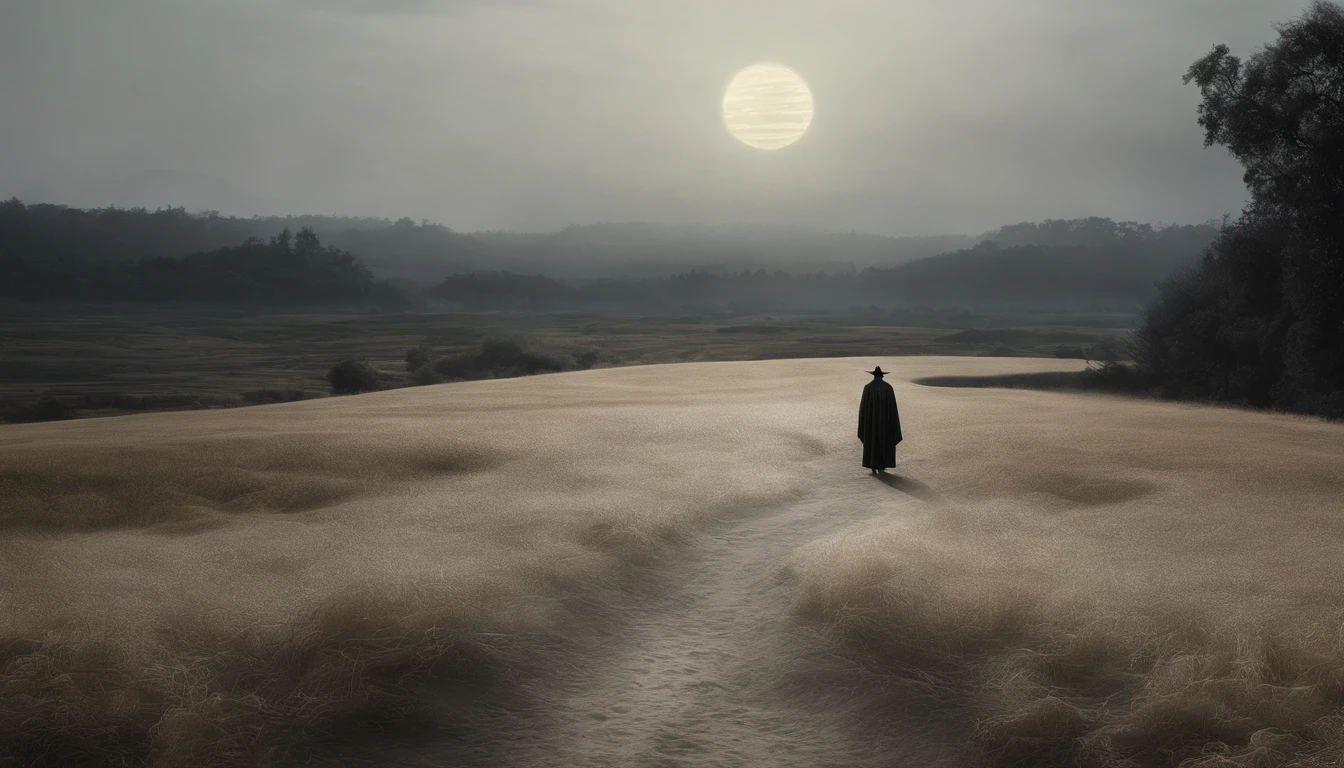a white path in the middle of a multicolored field, ((((giant sun)))),Rolling green grass, ((Tai chi)),,an ultrafine detailed painting by Daren Bader, shutterstock contest winner, neo-romanticism, soft mist, made of mist, deviantart,Fujifilm XT3,by Steve McCurry, by Alessio Albi, by Lee Jeffries, by Herb Ritts, by Jeremy Man，long shot, clean, wide view, commercial photography