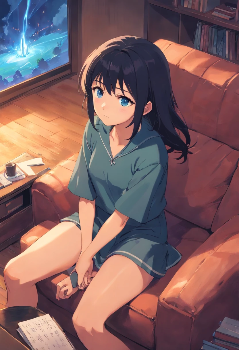 anime girl sitting on the floor in front of a fireplace, , in front of a fireplace, the anime girl is crouching, anime moe artstyle, in dress, fubuki, fire!! full body, seductive anime girl, beautiful anime girl squatting, full colored, , misato katsuragi, rei hiroe