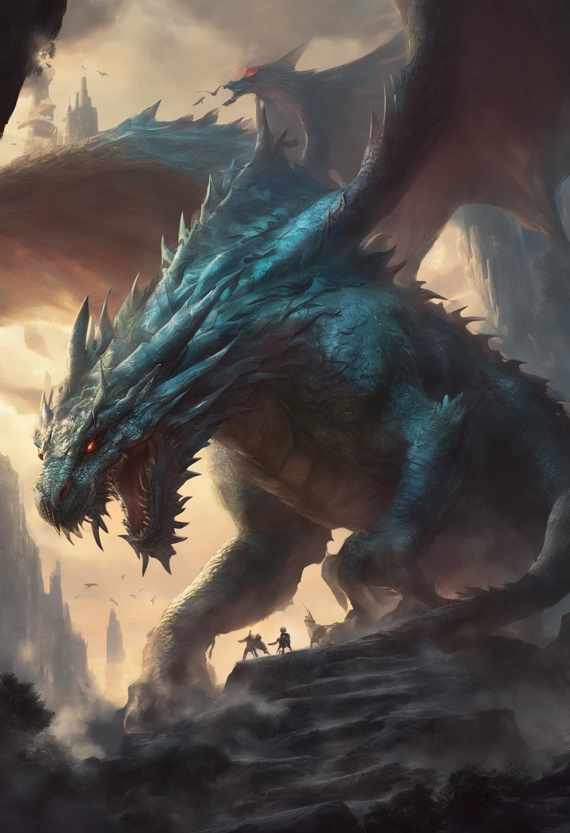 There is a big dragon with a huge head and a huge body, epic fantasy card game art, highly detailed fantasy art, detailed digital 2d fantasy art, epic fantasy artwork, detailed fantasy art, epic fantasty card game art, Dungeons&Dragons Fantasy Art, hyperrealistic d & d fantasy art, symmetrical spectacular fantasy art, cyborg dragon portrait