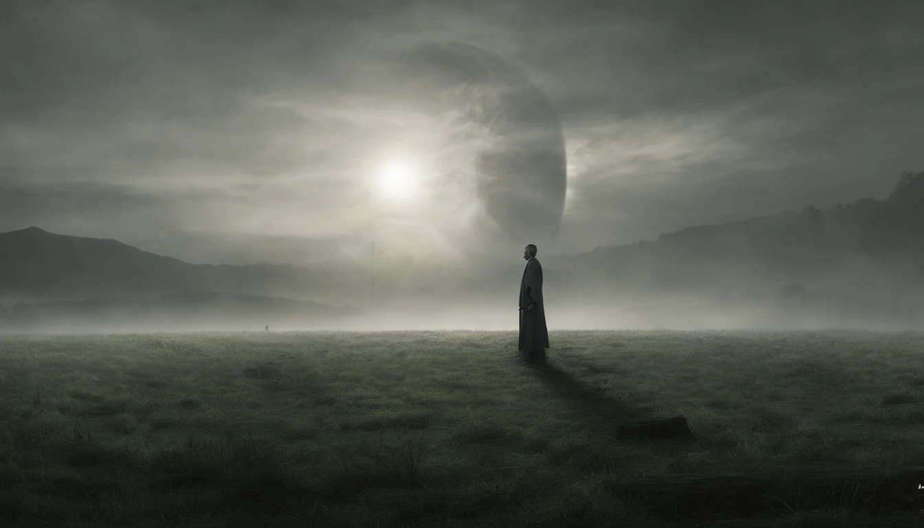 a white path in the middle of a multicolored field, ((((giant sun)))),Rolling green grass, ((Tai chi)),,an ultrafine detailed painting by Daren Bader, shutterstock contest winner, neo-romanticism, soft mist, made of mist, deviantart,Fujifilm XT3,by Steve McCurry, by Alessio Albi, by Lee Jeffries, by Herb Ritts, by Jeremy Man,long shot, clean, wide view, commercial photography