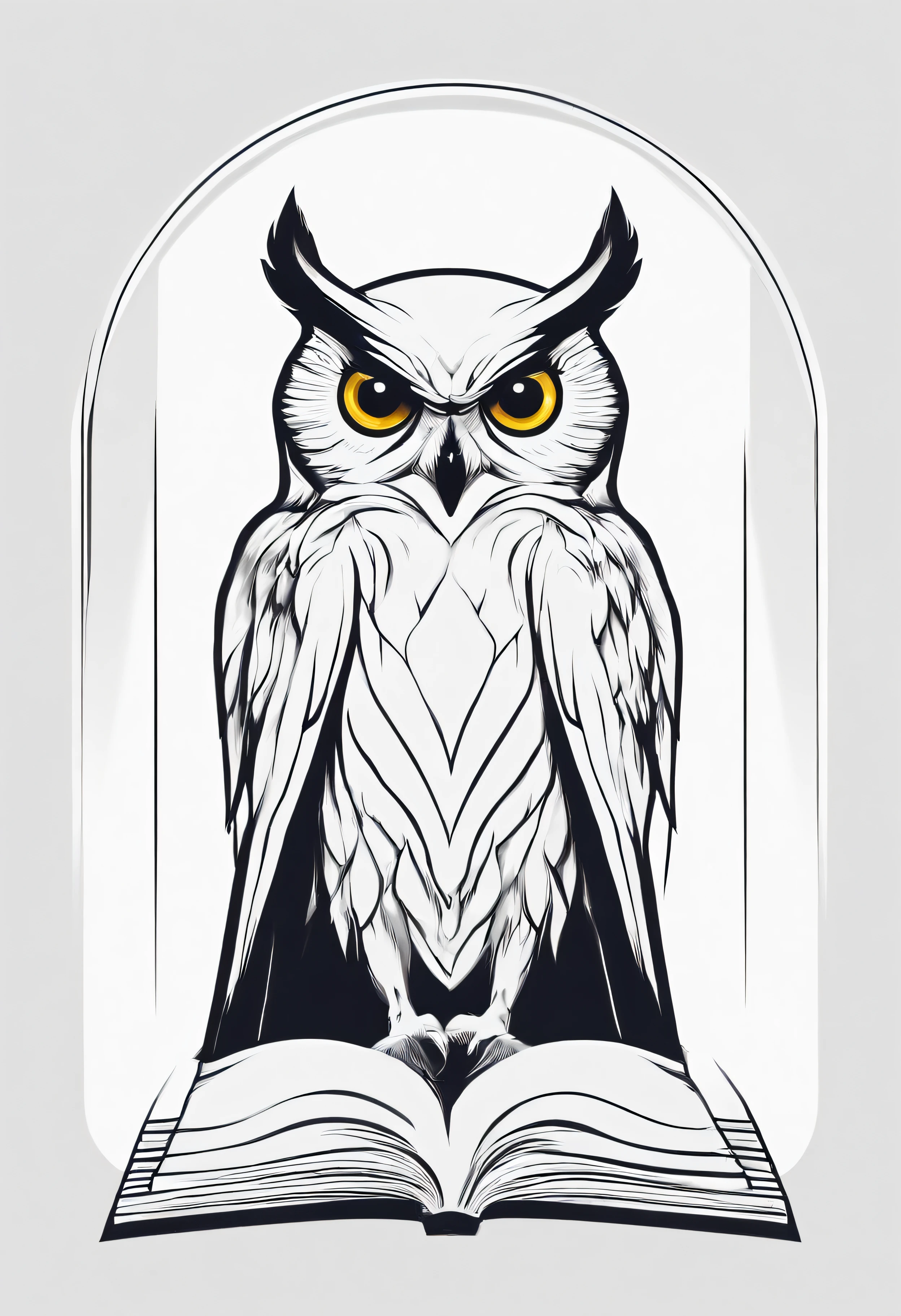 owl extended wings books school logo stylus black and white