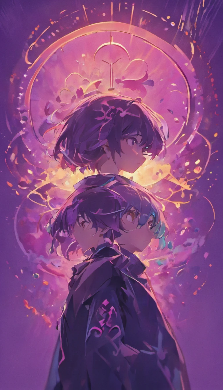 (fundo roxo:1.4),(Silhouette of a man's head, olhos fechados, cabelo curto coloridos, using chemistry mask, Elementos Orientais),(Chinese illustration:1.3,arte em papel:1.3, Arte em papel acolchoado:1.2),( Reasonable design, linhas claras, Alta nitidez,best quality, Very detailed, master part, Efeito de luz do filme, 4k )