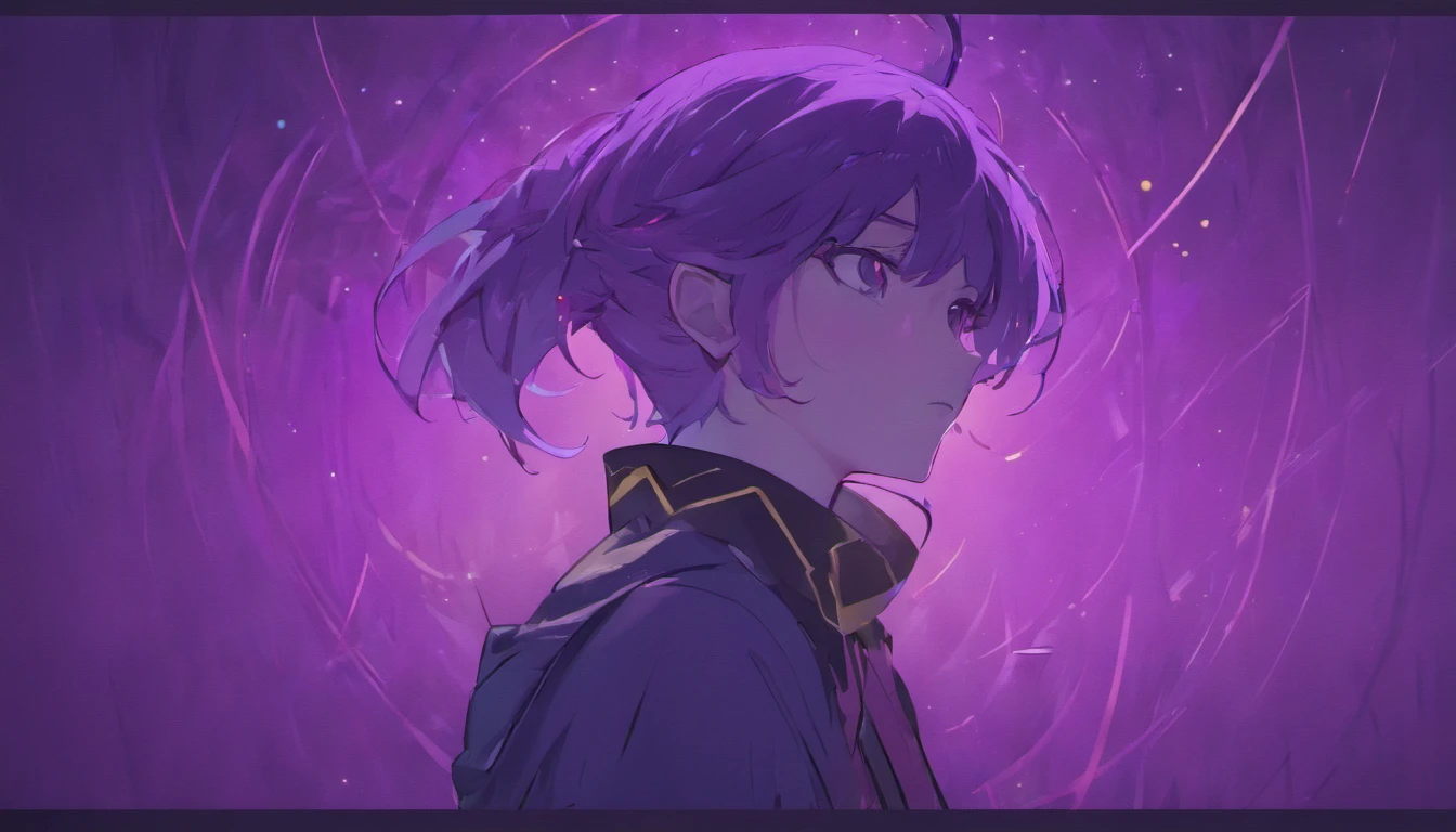 (fundo roxo:1.4),(Silhouette of a man's head, olhos fechados, cabelo curto coloridos, using chemistry mask, Elementos Orientais)，(Chinese illustration:1.3，arte em papel:1.3, Arte em papel acolchoado:1.2),( Reasonable design, linhas claras, Alta nitidez,best quality, Very detailed, master part, Efeito de luz do filme, 4k )