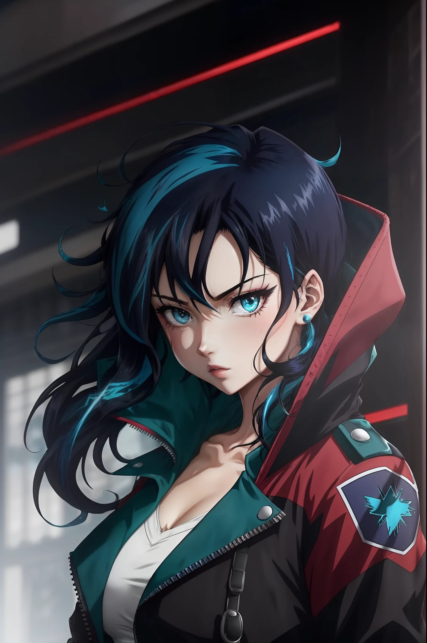 A MHA girl how is the daughter of the infamous villain overhaul she has black hair with blue streaks