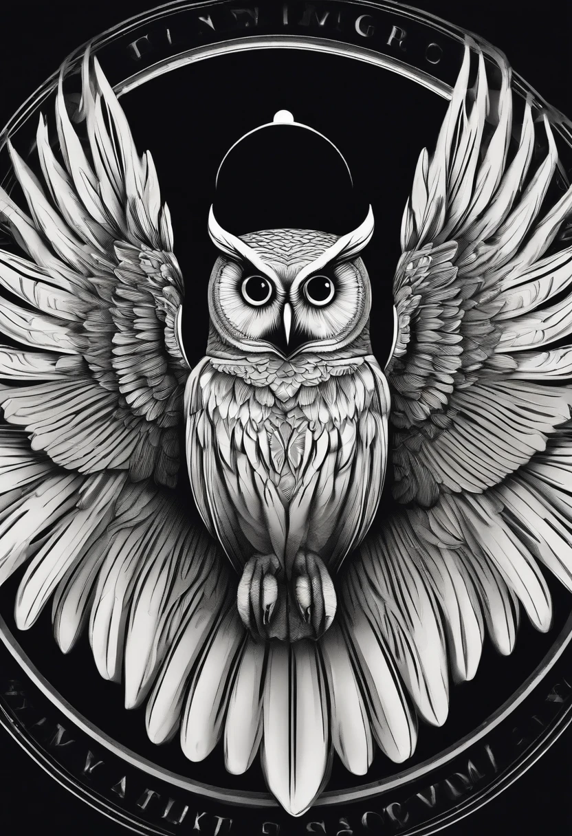 /imagine prompt: smart owl extended wings, geometric illustration, school emblem, in the circle, simple picture, circle from, black and white, sign, simple --no people and surroundings, details