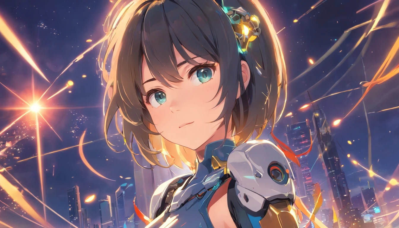 Brightly lit venue，Black mechanical exoskeleton，Icy metallic luster，Sunlight casting，Bright light band，Reflects the exoskeleton，Domineering and mighty，The picture quality is clear，The picture is delicate，The details were perfect，Strands of hair shine naturally，The face looks exquisite，Mechanical exoskeleton screw joints are clear，The designer is ingenious，Light and shadow mottled，Full of texture，The girl figure is charming，Like the goddess of future battles