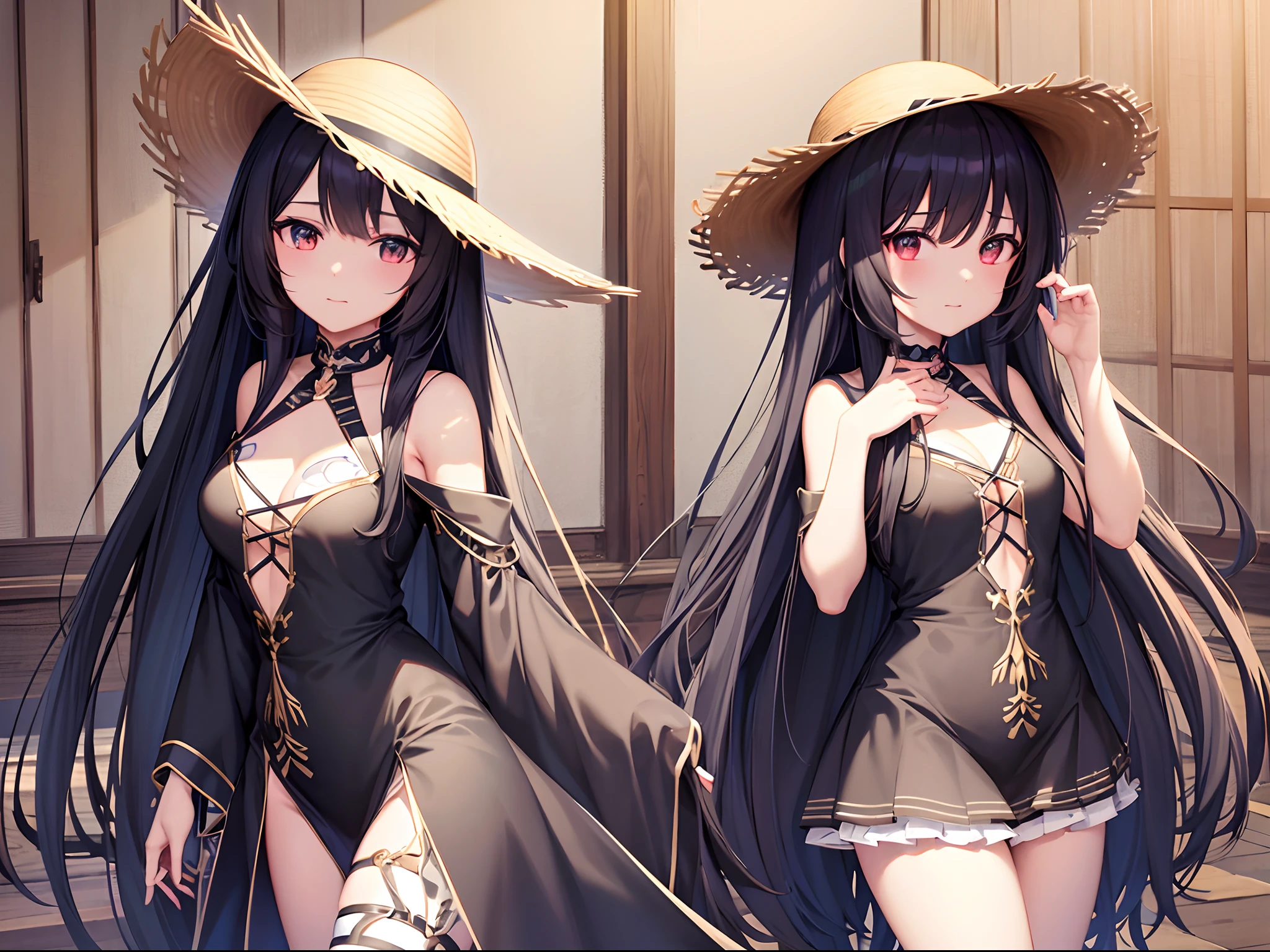 Black long hair anime girl wearing straw hat, style of anime4 K, a beautiful anime portrait, anime moe art style, Anime art wallpaper 4k, Anime art wallpaper 4 K, High Quality Anime Art Style, Anime style portrait, Guviz, Guviz-style artwork, Detailed digital anime art, Anime art wallpaper 8 K, cute anime girl portraits