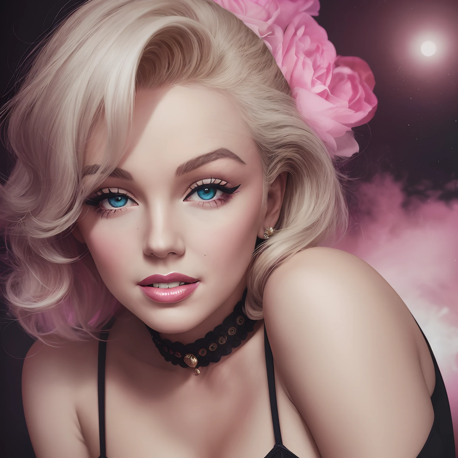 'close the portrait of Marlyn Monroe in sensual costume, sexy pose, hyper realistic, pastel colors, complementary colors, soft colors, vibrant colors, dramatic colors, vapor wave, retrowave, black and white, colorful, artochrome, highly detailed, 4k