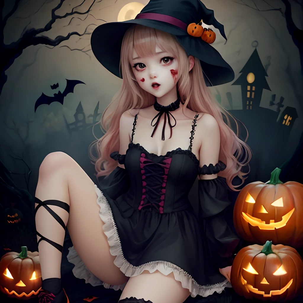 Cute anime girl Halloween horror violent gore creepy