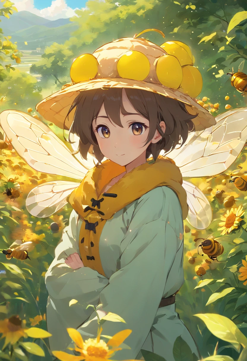 Generate ultra-high-definition images of beekeepers harvesting bees in the wilderness, Gesture of reaching out to harvest bees. Use advanced portrait photography techniques、Highlight the joyful expression of the bee farmer, Bee hat, White protective clothing and gray pants. Place the camera level on the side of the character, Achieve a large aperture for shallow depth of field, Make the character stand out clearly against a slightly blurred background. Improve lighting、Emphasize the texture and silhouette of the figure's costume, avec un soft, Remove rough shadows、, Cosy atmosphere. Drag the bees in a relaxed position, But balanced, Show the skillfulness and gentleness of the characters. Try to capture moments in natural motion, Stretching, pubic hair beauty, etc., Convey realism. Implement post-processing techniques to improve image clarity, Contrast, and color balance, Protect all aspects, Rendered in amazing detail. finally, Capture fleeting moments,Celebrate the joy and joy of beekeepers harvesting bees