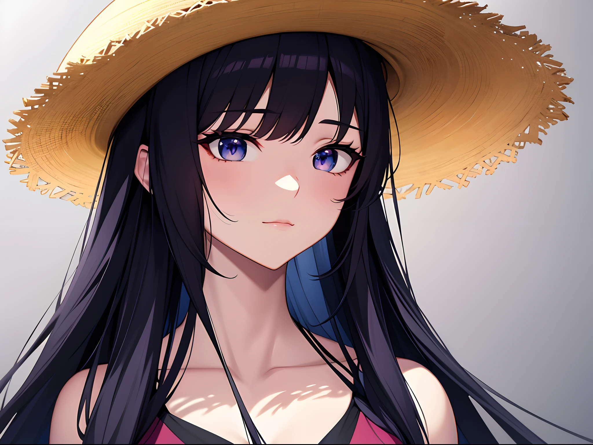 Black long hair anime girl wearing straw hat, style of anime4 K, a beautiful anime portrait, anime moe art style, Anime art wallpaper 4k, Anime art wallpaper 4 K, High Quality Anime Art Style, Anime style portrait, Guviz, Guviz-style artwork, Detailed digital anime art, Anime art wallpaper 8 K, cute anime girl portraits