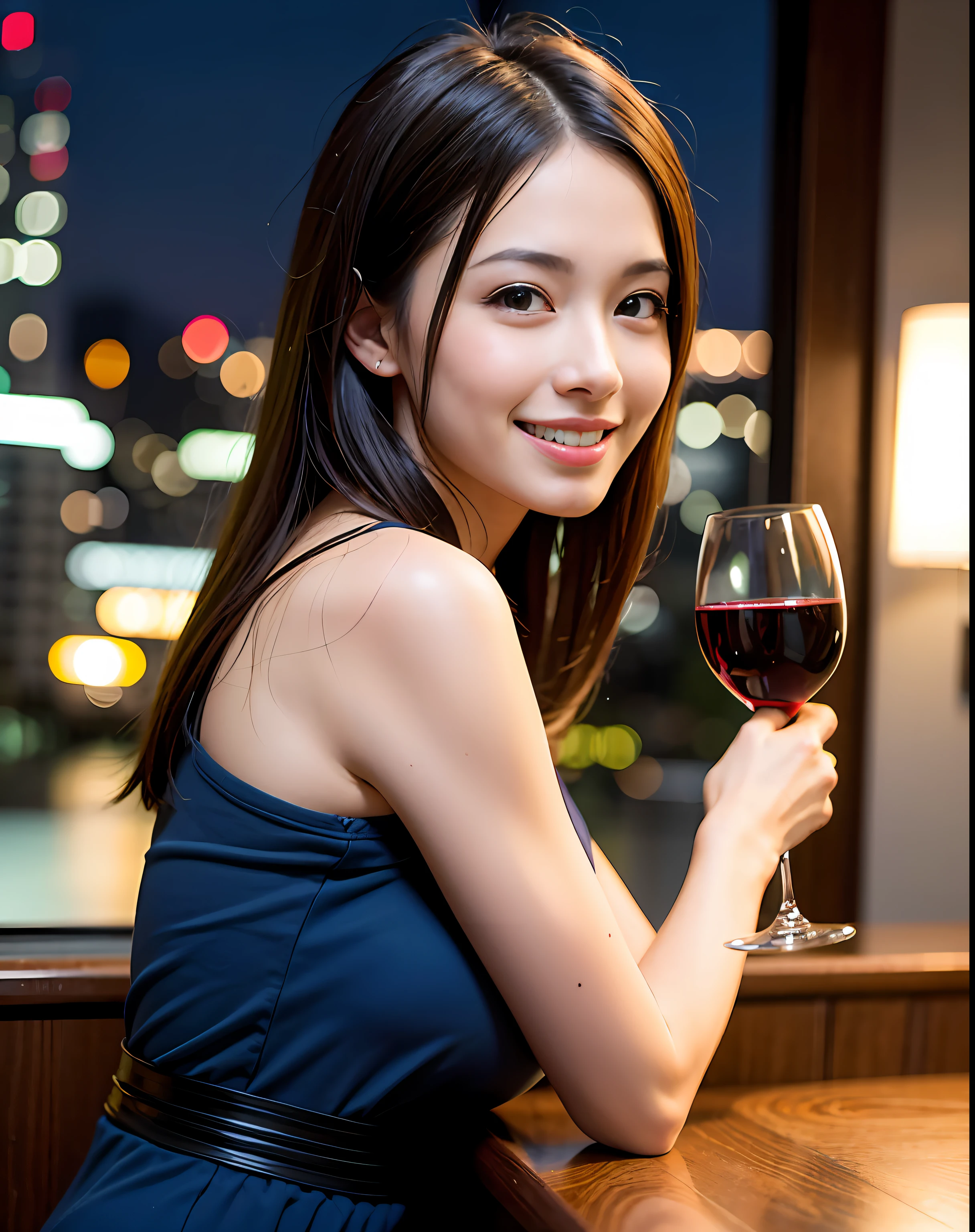 (64K, UHD, top quality, masterpiece: 1.2), (realistic, photorealistic: 1.37), super detailed, pretty woman 1 person, (slim face), (slim body), (brown hair), (short cut), cheeks slightly blushing, (44 years old), 38 years old, solo, beautiful detailed urban night view outside the window, restaurant, wine glasses sit, at night, in a prominent placeNovaFrogStyle, Actress, Model, Waist Up, White Wine, Slim, Wine Glass, Super Clean Night View, Wine Glass Put in the Middle, Happy Smile, (Smile: 1.15), Beautiful Fine Eyes, Upper Body, Bust Japan Up, Night, Short, Short, Actress, Model, Waist Up, White Wine, Slim, Wine Glass, Super Clean Night View, Wine Glass Put in the Middle, Happy Smile,