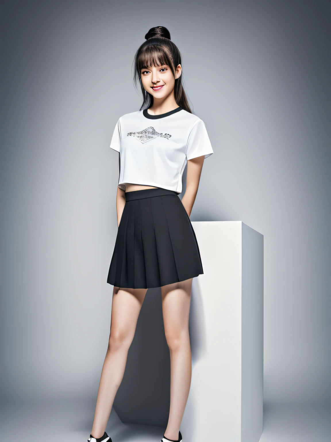 (full body),1 girl,high school student,plain white t-shirt,light smile,
master piece,8k,(master piece,ultra high resolution:1.5),(master piece,photorealistic:1.5),(master piece,best quality,ultra detailed:1.5) master piece,detailed eyes,master piece,detailed face,