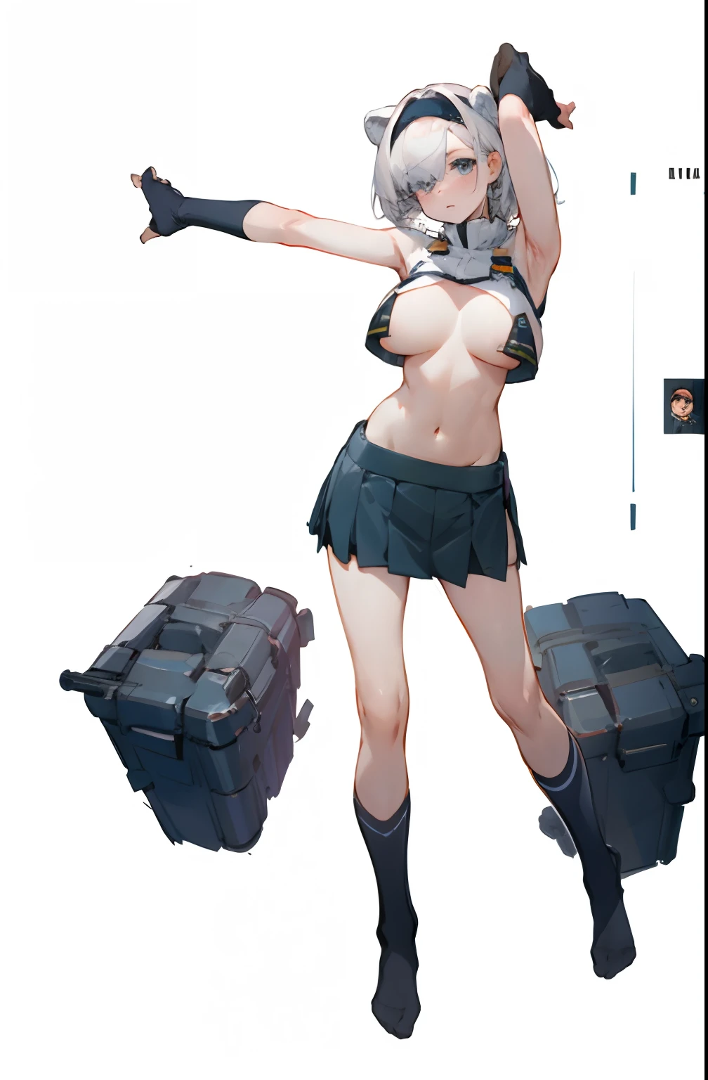 Bigboobs,cropped shoulders,knee length socks,pleatedskirt,Show your arms,No shoes on