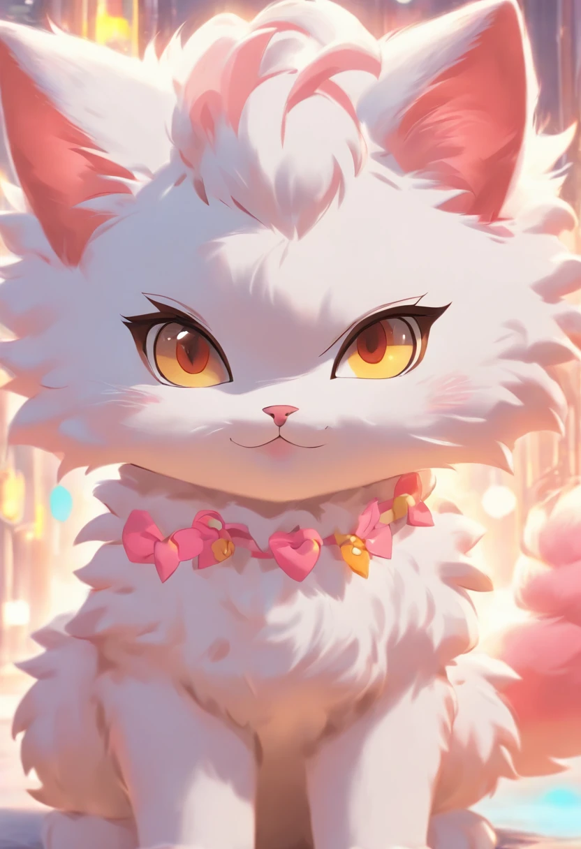 (((Cathead))) (anthro) Fluffy fur Feline Beastman Furry (Furry) (Cat) See cat coat girl [[[short-haired ]]]Chibi Pink Cat ((White dress)) Anime Style Character Sheet Solo Solo Color々Pose on white background