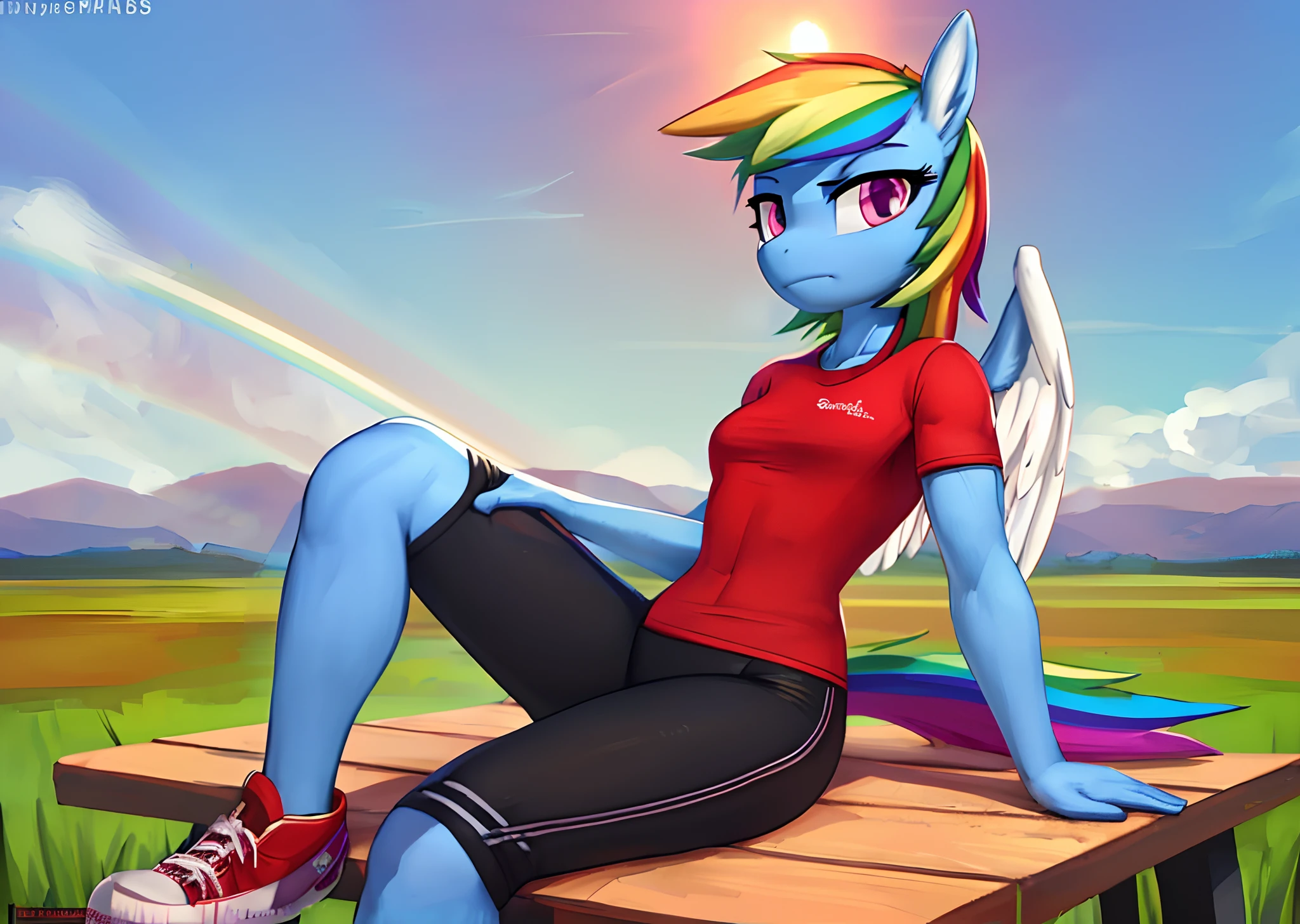 score_9, score_8_up, score_7_up, feral, pale body, female, pegasus, light_blue body, blue body, short straight hair, white mane with blue stripe, white tail with bright blue and light blue stripes, purple eyes, pointed ears, large feathered wings, anatomically correct, feral anatomy, good anatomy, (depth of field), muted colors, extremely high quality RAW photograph, (lying on back), earth pony, semi-anthro, female, ponified, fluff chest, large hoof, hooves, three-quarter view, (a dutch angle shot), ((on 2 legs running)), ((close-up shot)), macro shot, micro, multiple frames, (((different angles))), front view, side view, back view, (background: landscape, continents visible, starry sky), crushing, stomp, stomping, outfit, clothes, (outfit: white cropped jacket with zipper, lightblue track pants with white lines, black stockings under pants:1.3), smug expression,