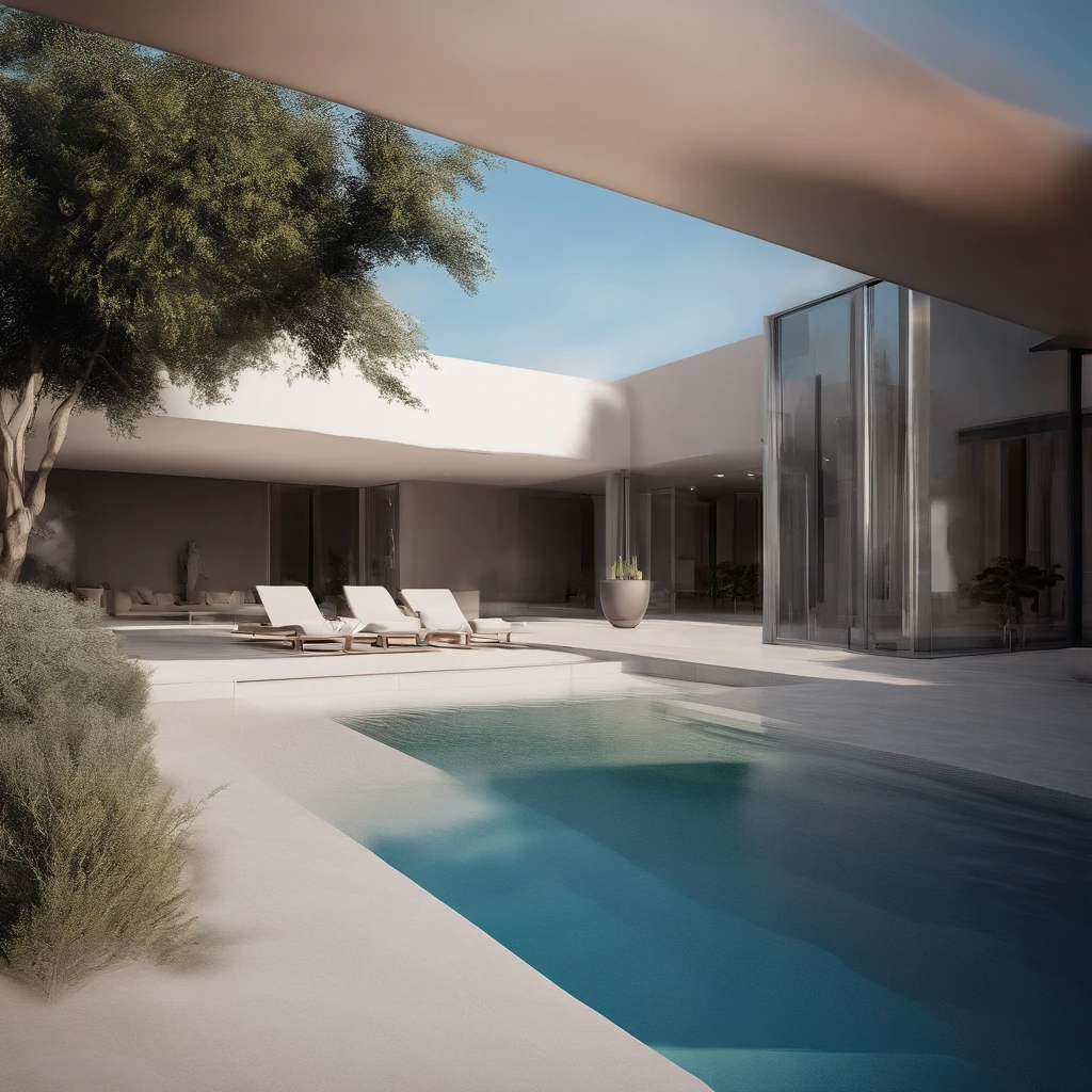 Une maison moderne dominante noir mais chaleureuse, Hight 8k resolution, A large number of details, Fusion parfaite avec la nature, dans un style naturel moderne, proche d'un court d'eau naturelle. Inner fusion with the mountain, very natural, Chaleureux. Ombrage, lumineux, couleur chaude, photorealiste, Soft Light, style architectural moderne, Large outdoor swimming pool, itemize, high resolucion, Composition parfaite et excellente,8k resolution,The detail,Sentiers de pluie,humidity,Water stain,Ultra-wide-angle shooting,Jack Guzman's Environmental Art Photography,Realstic,Cinematographic compositions,volumeric lighting,vivacity, Un, Stunning skies, Colorful clouds float,true to life, The pubic area is clear, Une perfection sans faille, DSLR, 16k, 1024, 2048, 4096, Un, tranchant, beste-Qualit, highly quality, absurderes,Driverless background,The is very detailed、Detailed light shadows,tendances sur ArtStation、Complexe、high details、Dramatics、Art at the halfway point(volumeric lighting:1.2)Tir HDR。(Vue lointaine,Vue super profonde,ultra grand angle,Microfocal Distance Lens:1.2)(Realstic:1.4)tmasterpiece、highly quality、Belle photographie、Globalillumination、