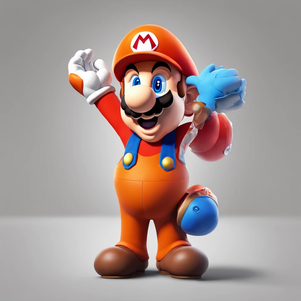 (Mario), character design, Nintendo Super Mario, (blue eyes, red hat, orange apron , orange suspenders, orange and black gloves, )full body, exaggerated expressions and actions, clean background, bright iridescent highlights, studio lighting, atmospheric lighting, with exquisite texture, high detail, high resolution, c4d, 3D, Blender, 8k, best quality, ultra high definition, (Mario as a Home Depot associate), (Home Depot), (The Home Depot), (Mario as a Home Depot Employee)