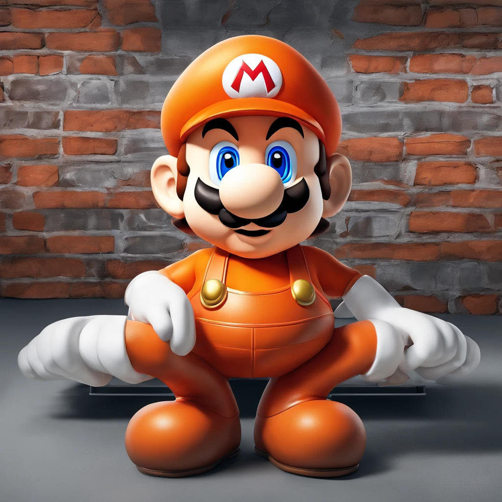 (Mario), character design, Nintendo Super Mario, (blue eyes, red hat, orange apron , orange suspenders, orange and black gloves, )full body, exaggerated expressions and actions, clean background, bright iridescent highlights, studio lighting, atmospheric lighting, with exquisite texture, high detail, high resolution, c4d, 3D, Blender, 8k, best quality, ultra high definition, (Mario as a Home Depot associate), (Home Depot), (The Home Depot), (Mario as a Home Depot Employee)