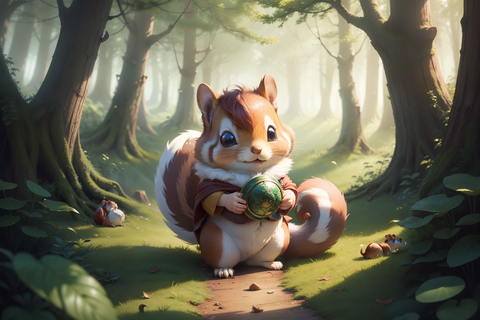 Once upon a time, in a magical forest far, far away, there lived a curious little squirrel named Sammy. Sammy had the fluffiest tail you'd ever seen, and his bright, beady eyes sparkled with mischief. Sammy was known throughout the forest for his adventurous spirit.