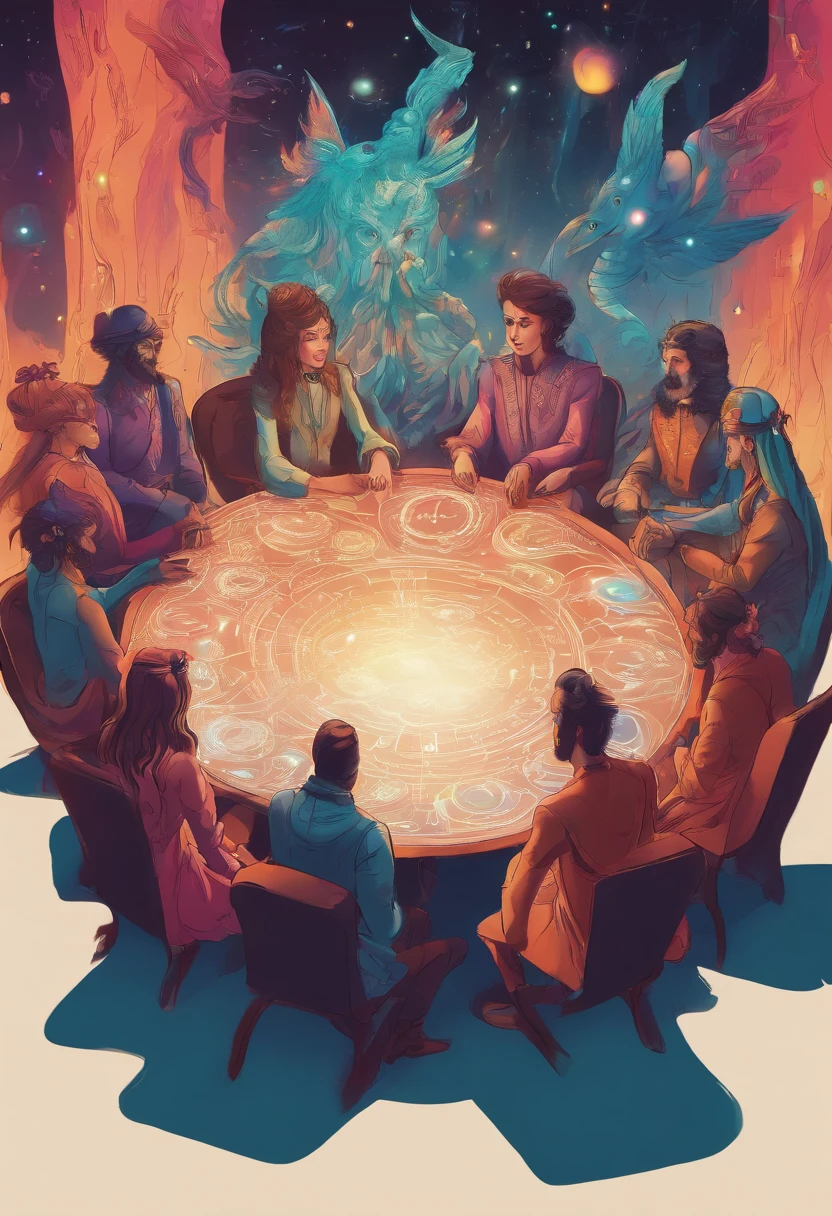HD details, Animation of people on a roundtable in a tech meeting for a website landing page