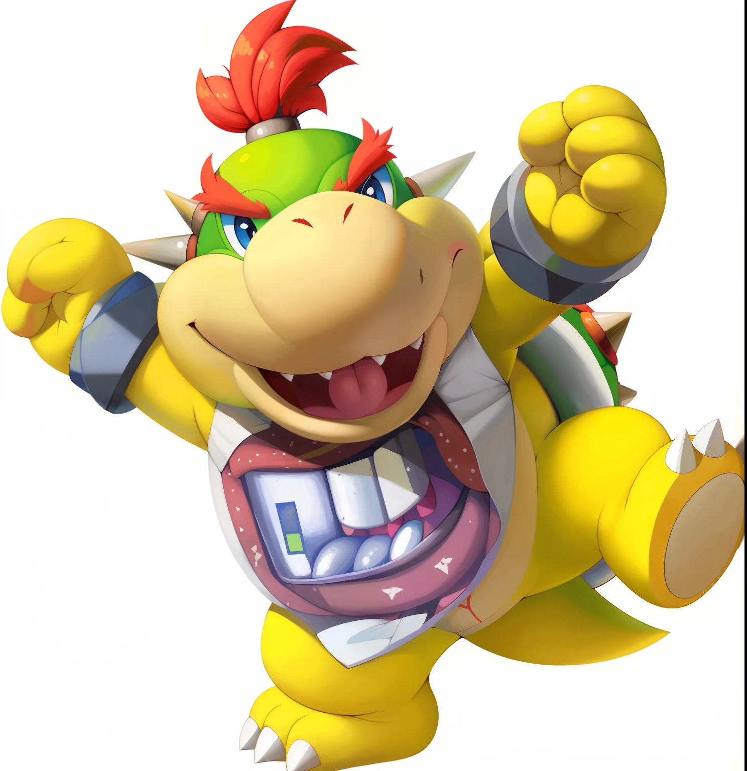 solo, (bowser jr \(mario\), bib with mouth, genital slit), by tricksta, by plattyneko, by dr.bubblebum, best quality